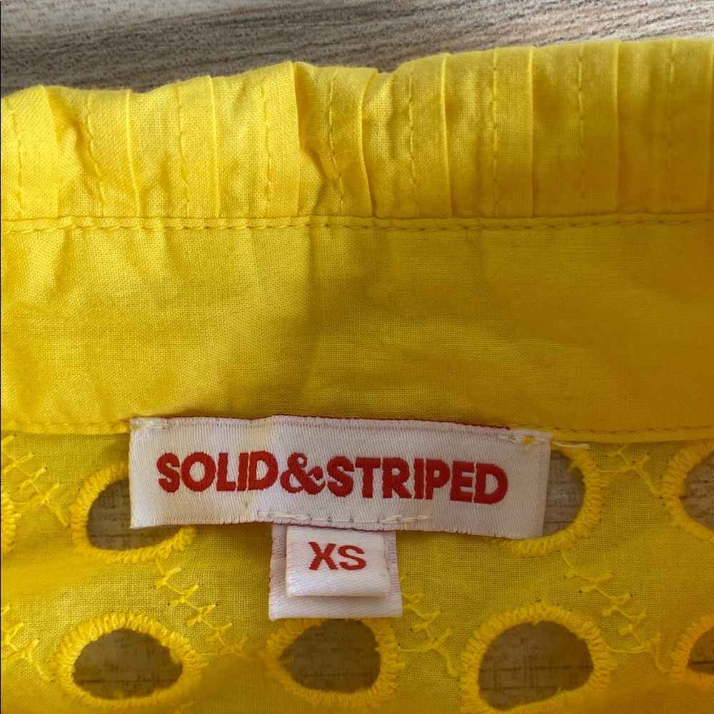 Solid & Striped Oxford Eyelet Tunic Coverup Mini Dress Long Sleeve Citron XS - Picture 9 of 15